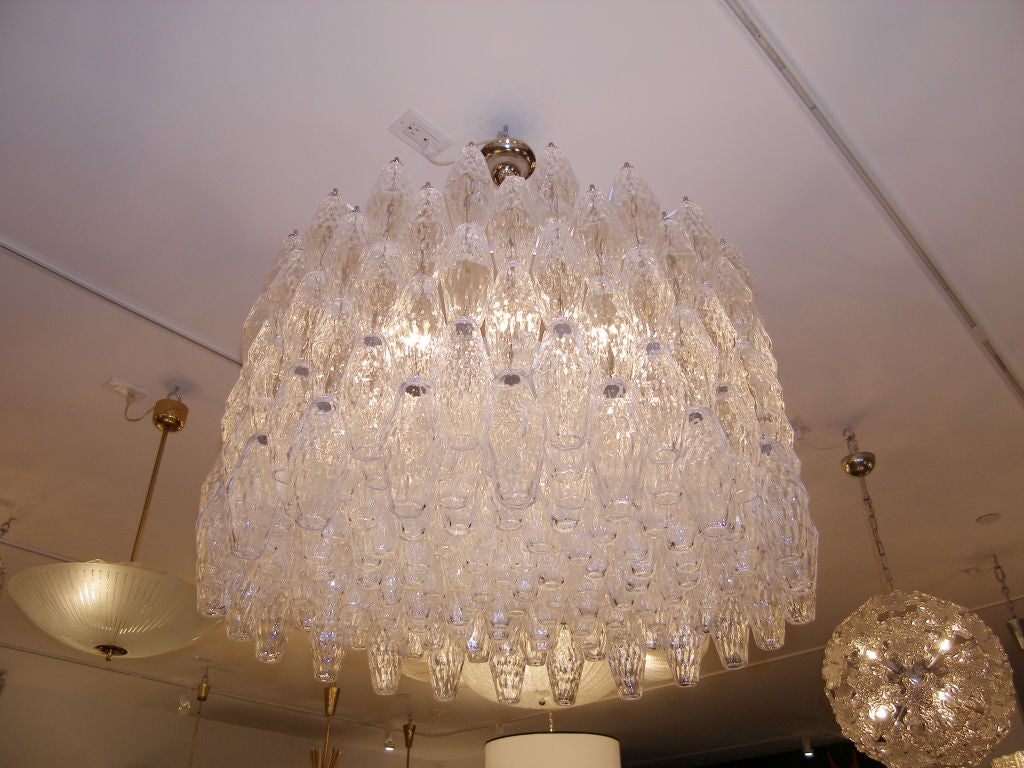 Italian Venini Polyhedral Clear Glass Chandelier For Sale
