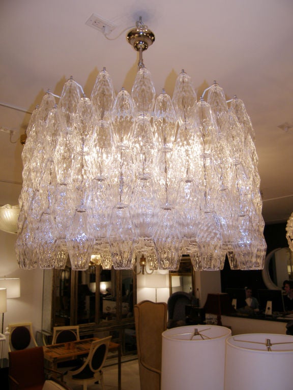 Venini Polyhedral Clear Glass Chandelier In Excellent Condition For Sale In New York, NY