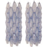 Pair of Venini Polyhedral Blue Glass Sconces