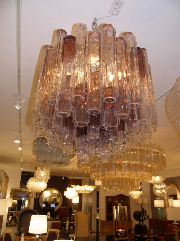 Venini Large Purple & Clear Tubular Glass Chandelier