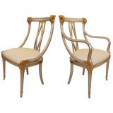 Set of 8 French Silver and Gold Leaf Dining Chairs /2 Arm 6 Side