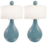 Pair of Vistosi Robins Egg Blue Glass Lamps with Glass Finials