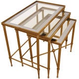 Maison Bagues Bronze Nesting Tables with Mirror 
Glass Tops