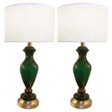 Pair of Barovier Green and Gold Glass Lamps 8