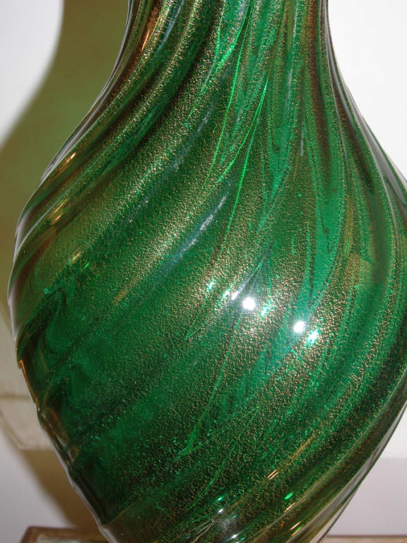 Pair of Barovier Green and Gold Glass Lamps