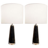 Pair of Nils Landberg for Orrefors Glass Lamps in Dark Blue