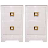Pair of White Lacquered  4 Drawer Side Tables