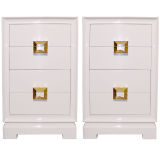 Pair of White Lacquered  4 Drawer Side Tables