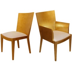 Set of 10 Karl Springer Gold Leaf Dining Chairs