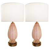 Pair of Barovier Pink Glass Lamps