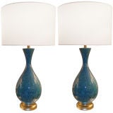 Pair of Italian Blue Ceramic Lamps