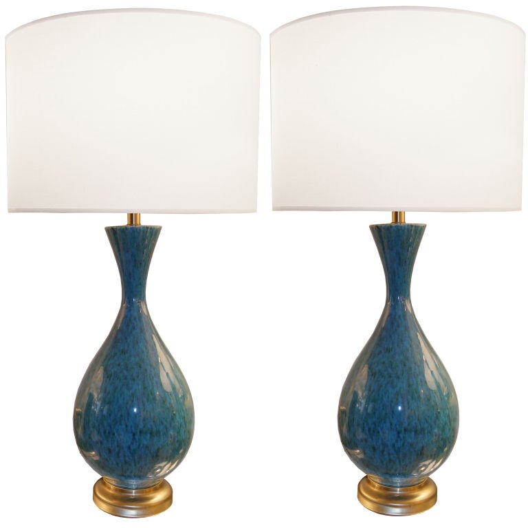 Pair of Italian Blue Ceramic Lamps