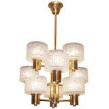 Hans Agne Jakobsson 8 Arm Glass and Brass Chandelier