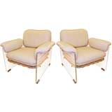 Pair of Pace Lucite & Leather Club Chairs