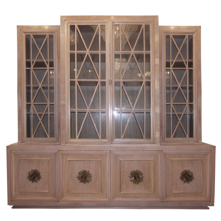 Cerused Walnut Buffet with Paned Glass Doors For Sale