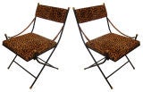 Pair of French Bronze 
Blackened Steel Folding Chairs