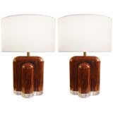 Pair of Goatskin & Lucite Lamps