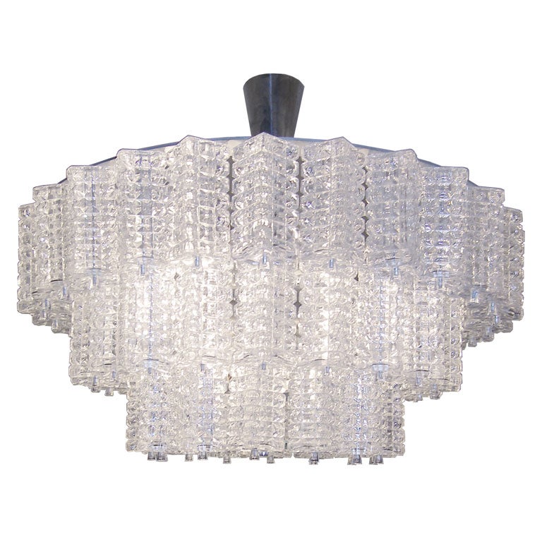 Orrefors 3 Tiered Crystal Chandelier For Sale