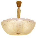Vintage Orrefors Tiered Amber and Etched White Crystal Chandelier