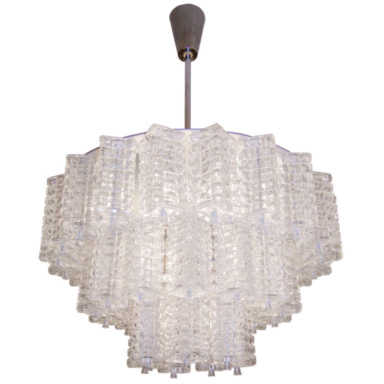 Orrefors Three-Tiered Crystal Chandelier For Sale