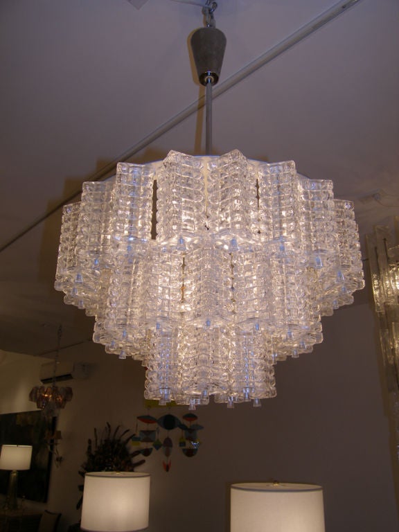 Swedish Orrefors Three-Tiered Crystal Chandelier For Sale