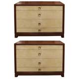 Pair of Tommi Parzinger Leather Drawer Front Dressers