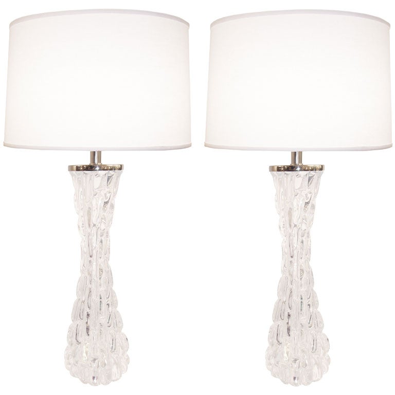 Pair of Orrefors Crystal Lamps For Sale