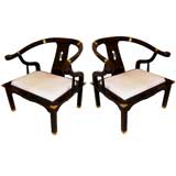 Pair of James Mont Style Lacquered Asian Armchairs