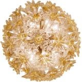 Vintage Large Venini Clear and Amber Glass Flower Chandelier