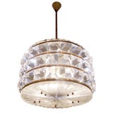 Orrefors Three Tiered Crystal and Brass Chandelier
