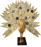 Willy Daro Bronze Peacock Lamp with Round Agate Insets