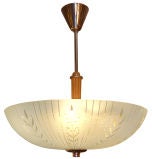 Orrefors Etched Crystal Bowl Chandelier with Wood Stem