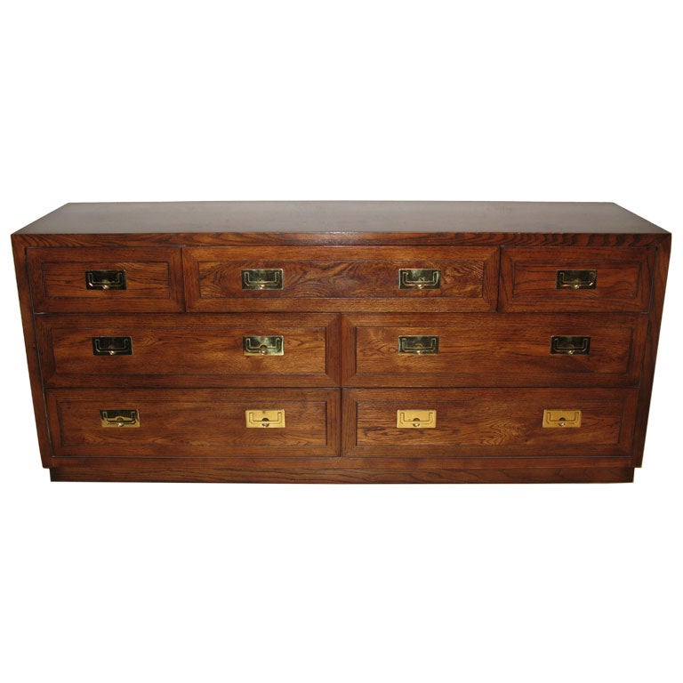 Campaign Style Chest in Oak with Brass Pulls by Henredon