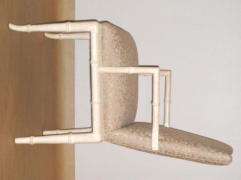 Set of 6 Dining Chairs with White Lacquered Bamboo Bases