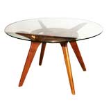 Sculptural Dining Table in Walnut with Glass Top