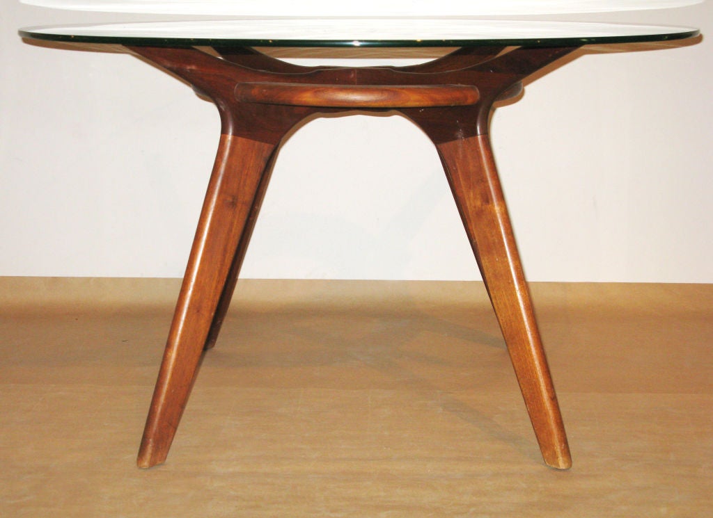 Sculptural Dining Table in Walnut with Glass Top