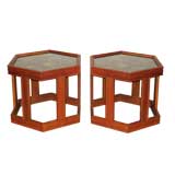 Pair of Occasional Tables with Reverse Painted Glass Tops
