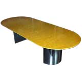 Large Knife Edge Dining Table in Avodire by Karl Springer