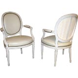 Set of 10 Hand-Carved Arm Chairs with White Leather and Studs