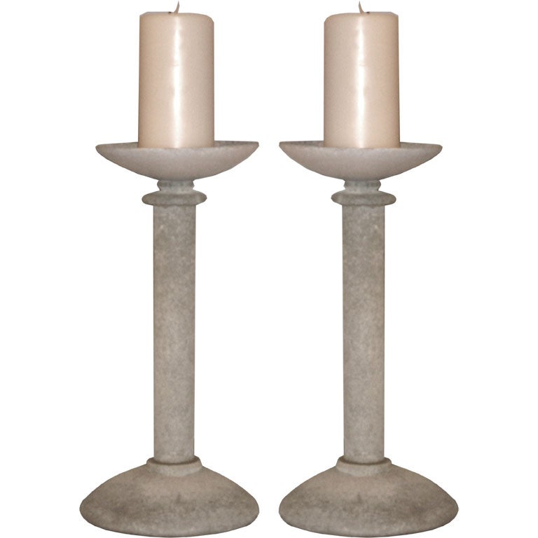 Pair of Scavo Glass Candle Holders by Seguso for Karl Springer