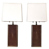 Pair of Table Lamps in Bronze with Shagreen by Karl Springer