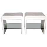 Pair of Bedside Tables in White Embossed Croc by Karl Springer