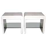 Pair of Bedside Tables in White Embossed Croc by Karl Springer