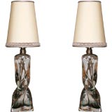 Pair of Small Sculptural Glass Lamps by Baccarat