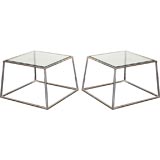 Pair of Coffee Tables with Architectural Chrome Frames