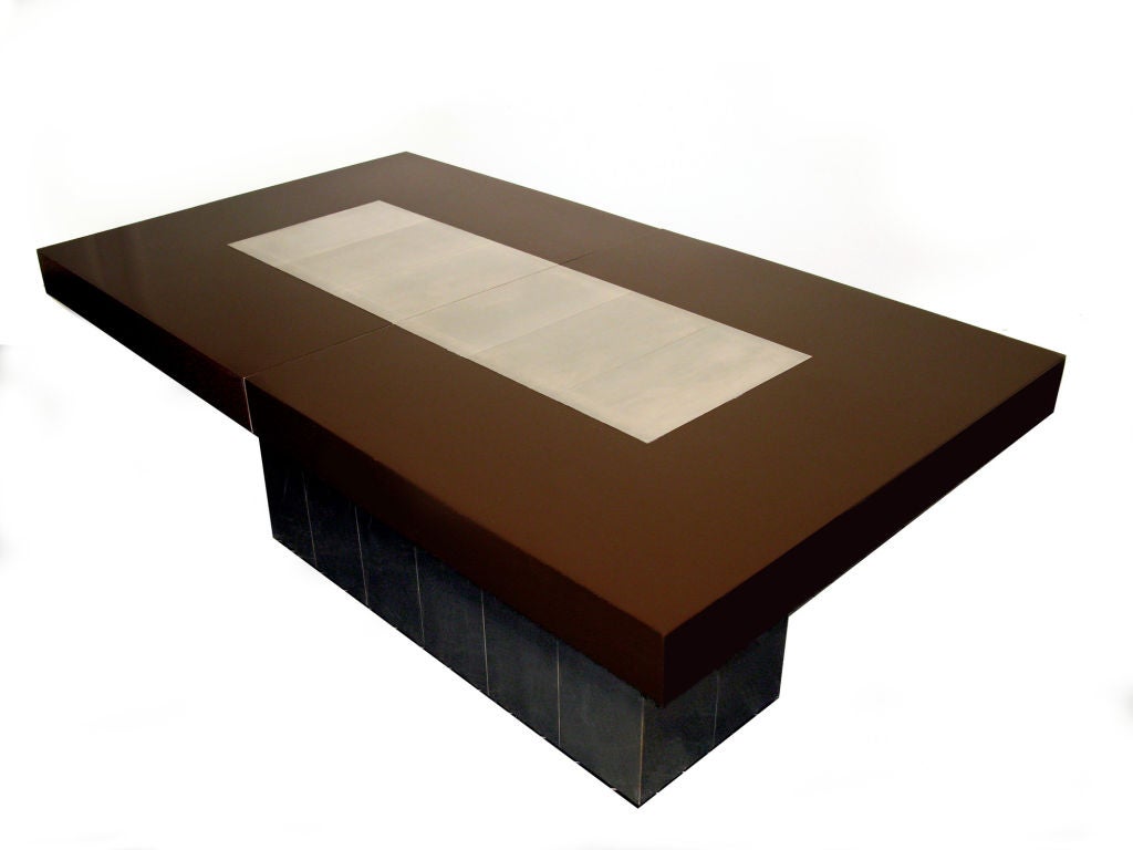 Dining Table with 2 Leaves in Chocolate Lacquer by Paul Evans