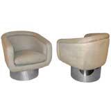 Pair of Swiveling Lounge Chairs with Steel Bases by Pace