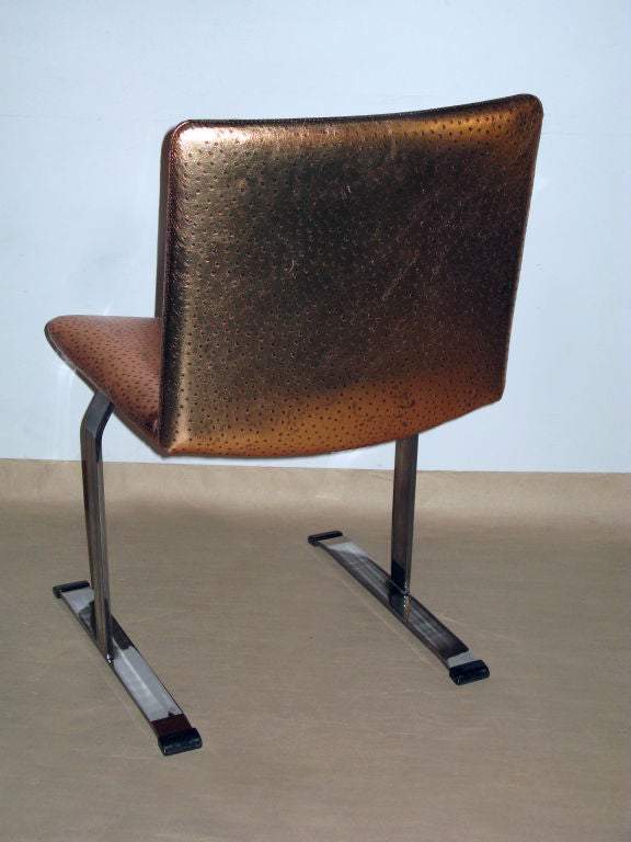 Italian Set of 6 Dining Chairs in Steel with Copper Ostrich by Saporiti