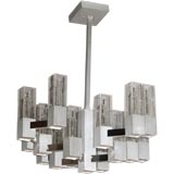 Geometric Chandelier in Brushed Chrome with Lucite Shades