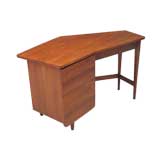 Vintage Trapezoidal Desk in Flame Walnut by Bertha Schaefer